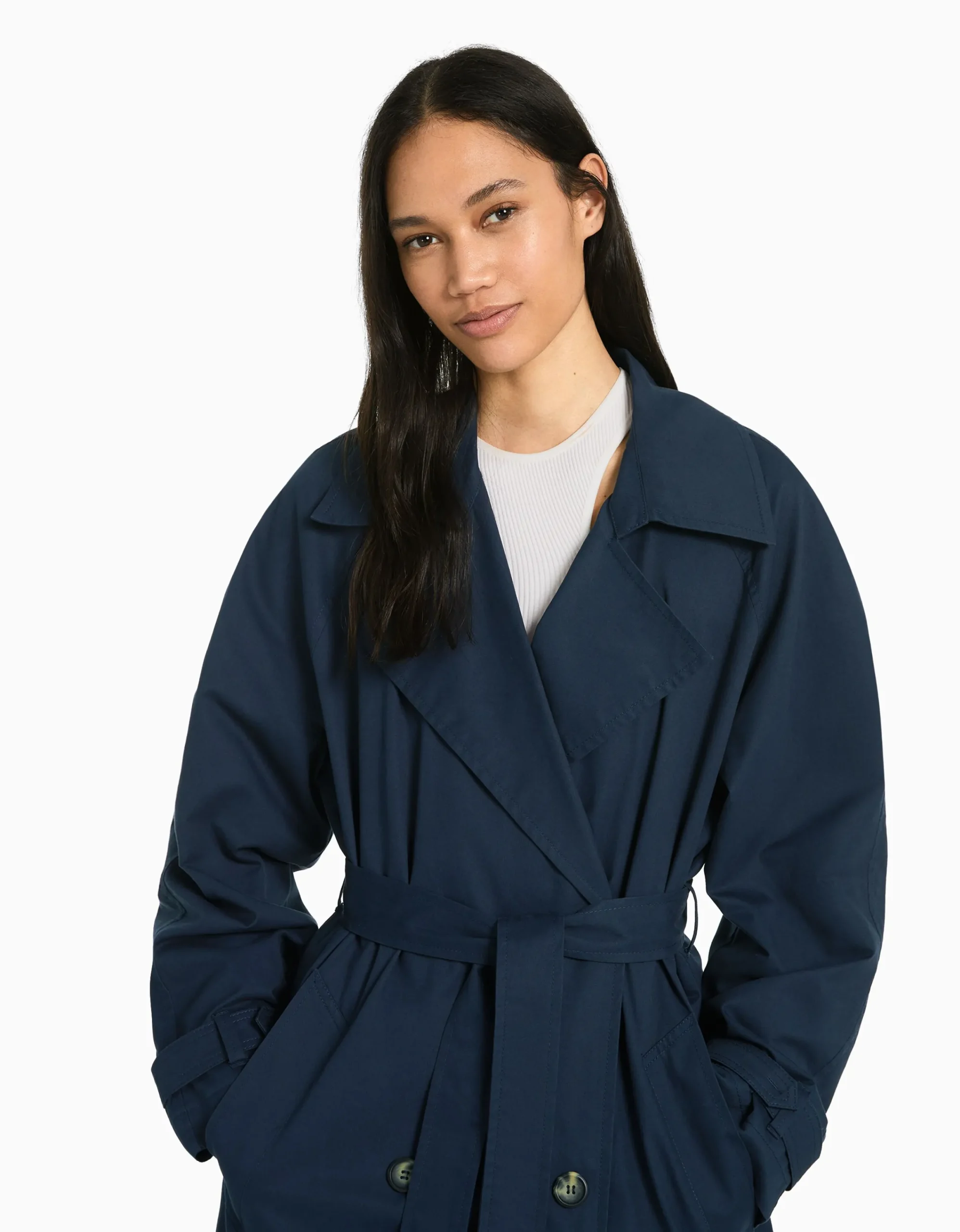 BERSHKA Abrigo trench algodón Camel Flash Sale