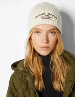 BERSHKA Beanie bordado rib Crudo Best Sale