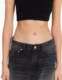 BERSHKA Belly chain strass Plata Cheap