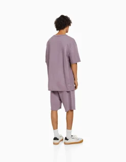 BERSHKA Bermuda felpa efecto lavado Blanco Online