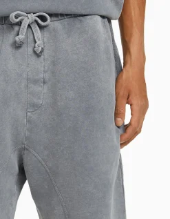 BERSHKA Bermuda felpa efecto lavado Blanco Clearance
