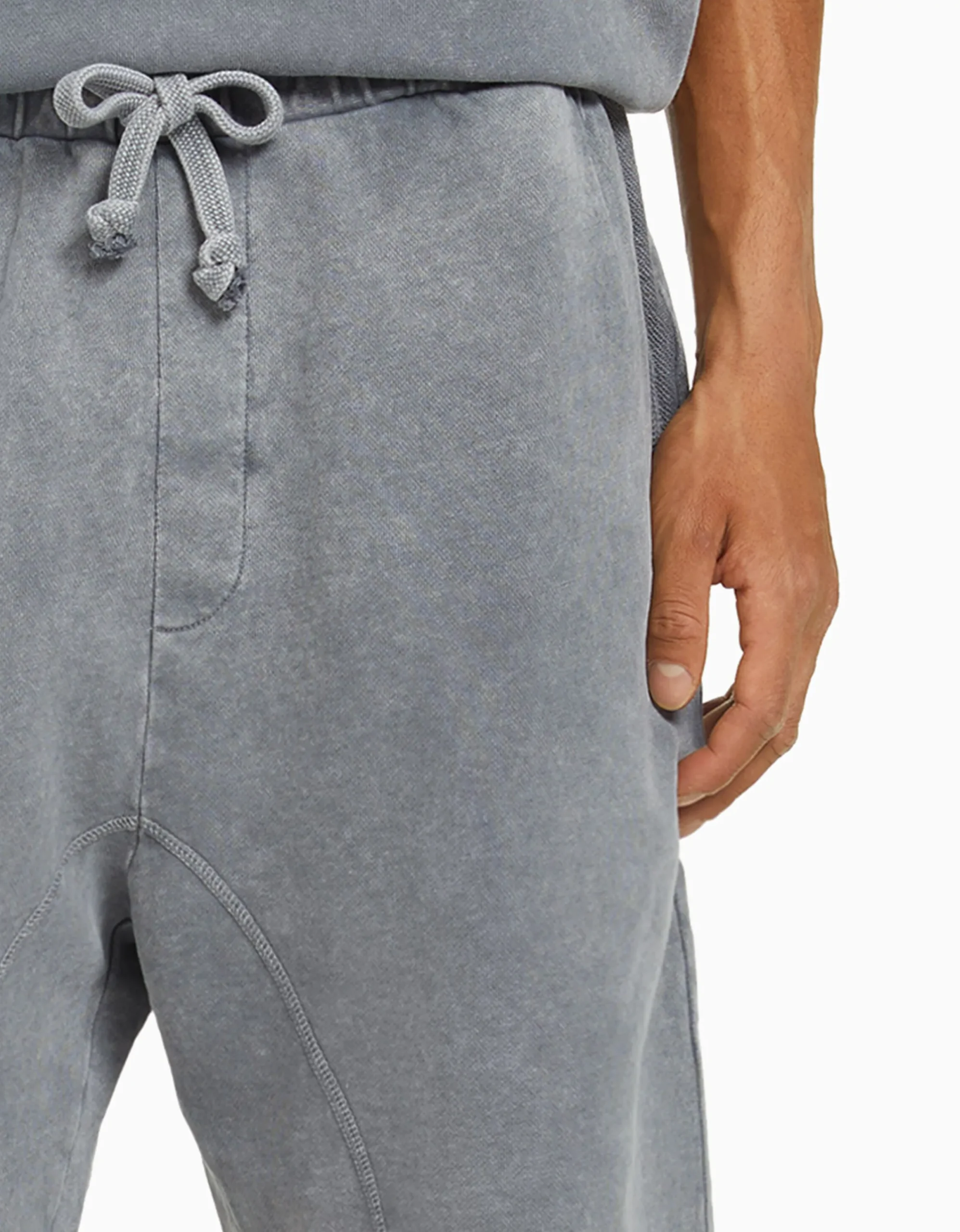 BERSHKA Bermuda felpa efecto lavado Blanco Clearance