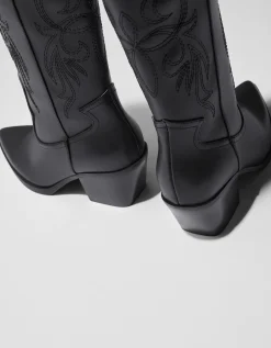 BERSHKA Botas cowboy tacón Negro Flash Sale