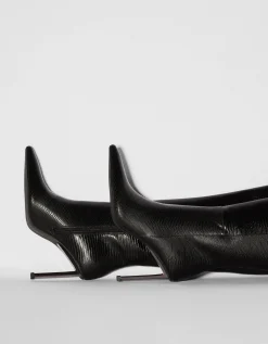 BERSHKA Botas grabadas tacón fino Negro Cheap