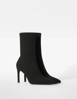 BERSHKA Botines tacón ajustados Negro Clearance