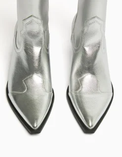 BERSHKA Botines tacón cowboy Plata New