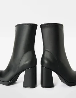 BERSHKA Botines tacón mini plataforma ajustados Negro New