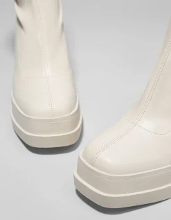 BERSHKA Botines tacón plataforma ajustados Crudo Cheap