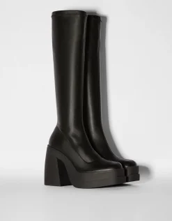 BERSHKA Botines tacón plataforma ajustados Negro Sale