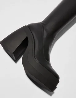 BERSHKA Botines tacón plataforma ajustados Negro Sale
