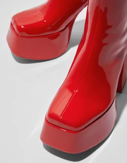 BERSHKA Botines tacón plataforma XL Rojo Online