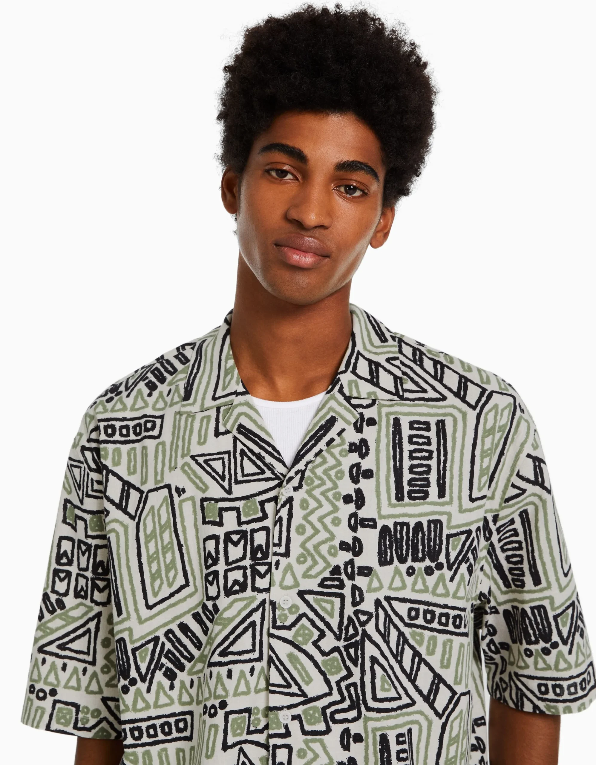 BERSHKA Camisa manga corta rústica Multicolor Sale