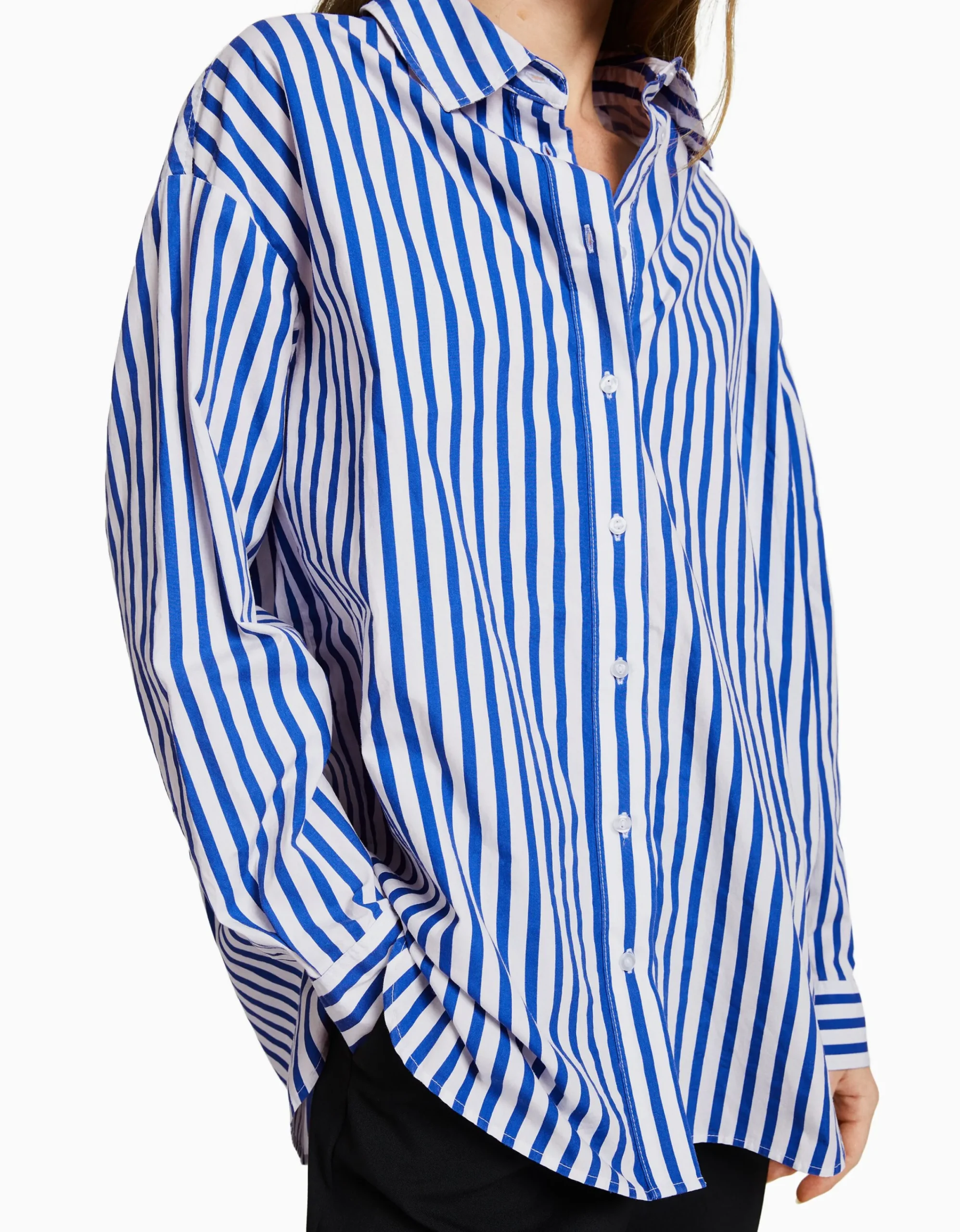 BERSHKA Camisa manga larga oversize popelín Verde Cheap