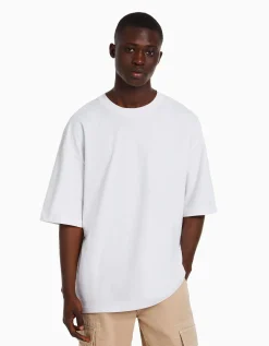 BERSHKA Camiseta manga corta oversize Blanco Discount
