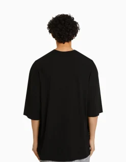 BERSHKA Camiseta manga corta oversize Negro Cheap