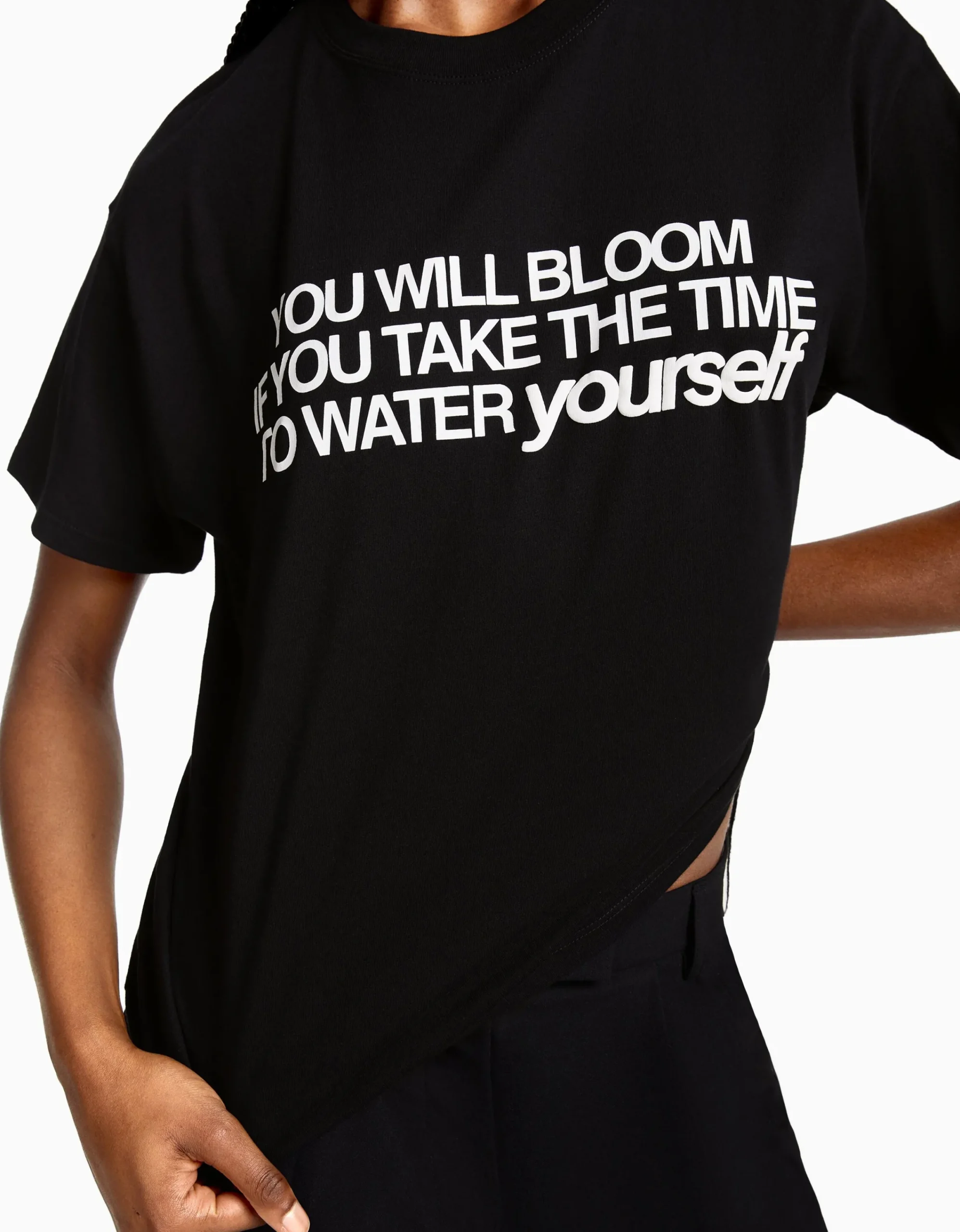 BERSHKA Camiseta manga corta print Blanco Online