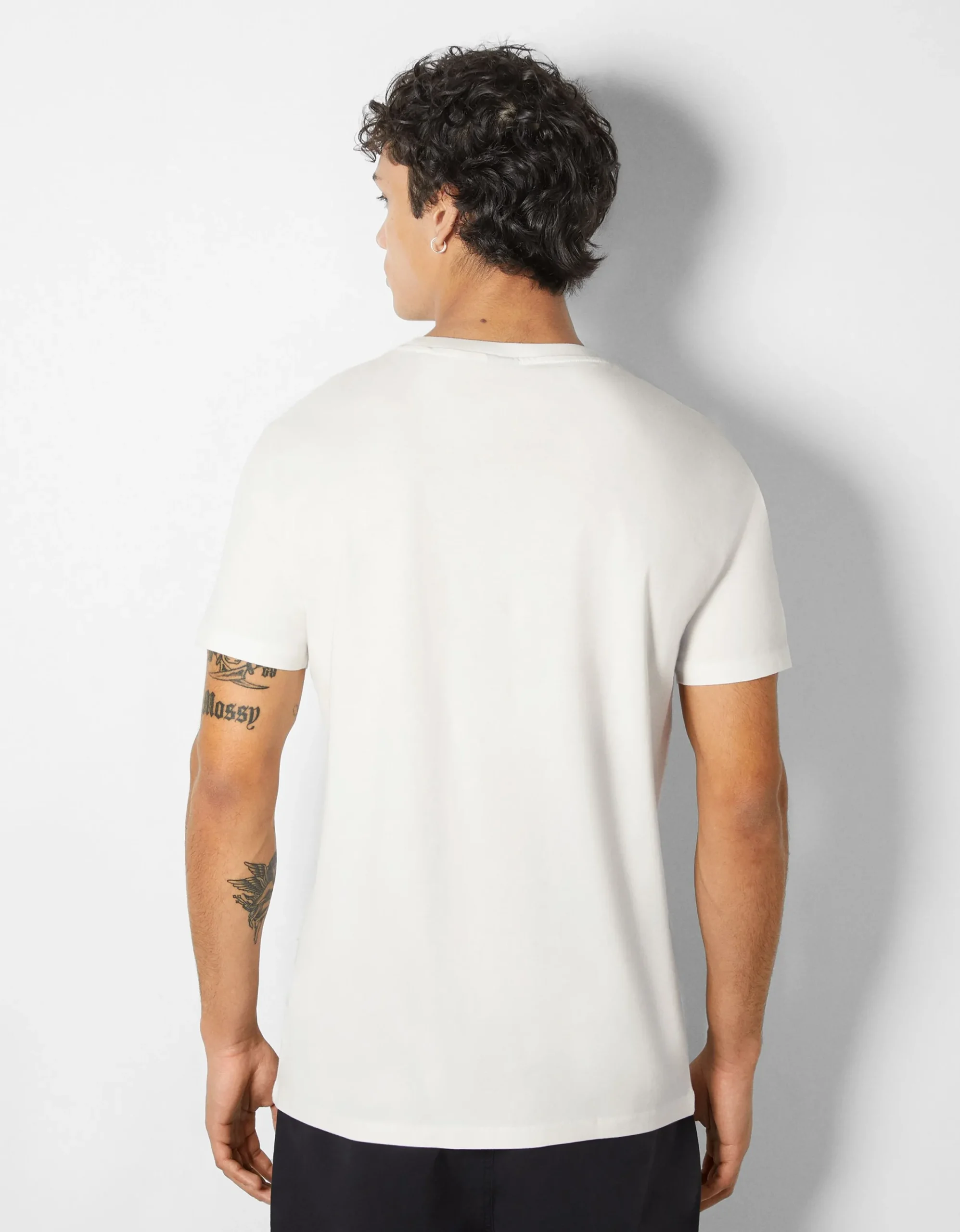BERSHKA Camiseta manga corta print fotográfico Blanco roto Best