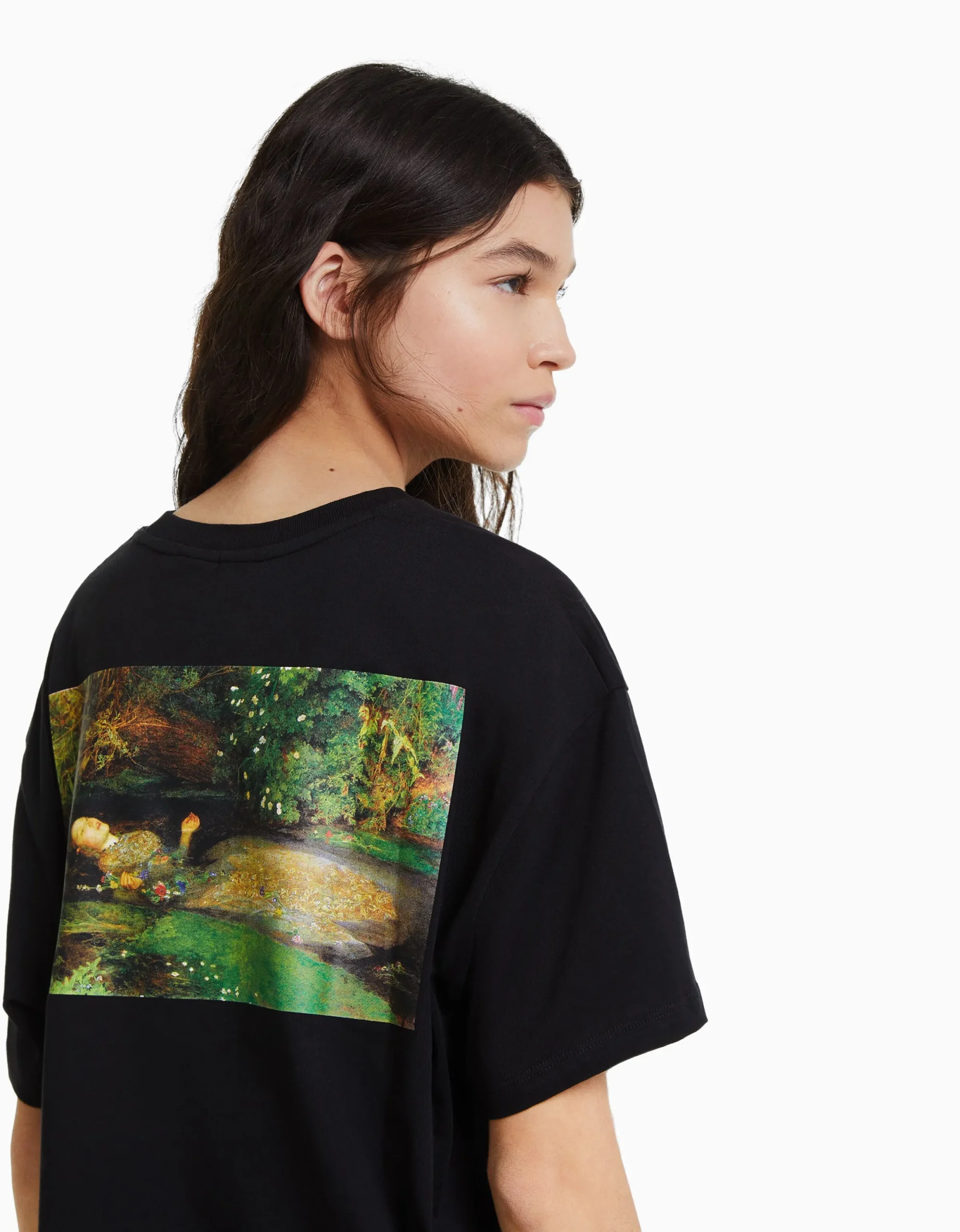 BERSHKA Camiseta manga corta print Art Series Negro Outlet