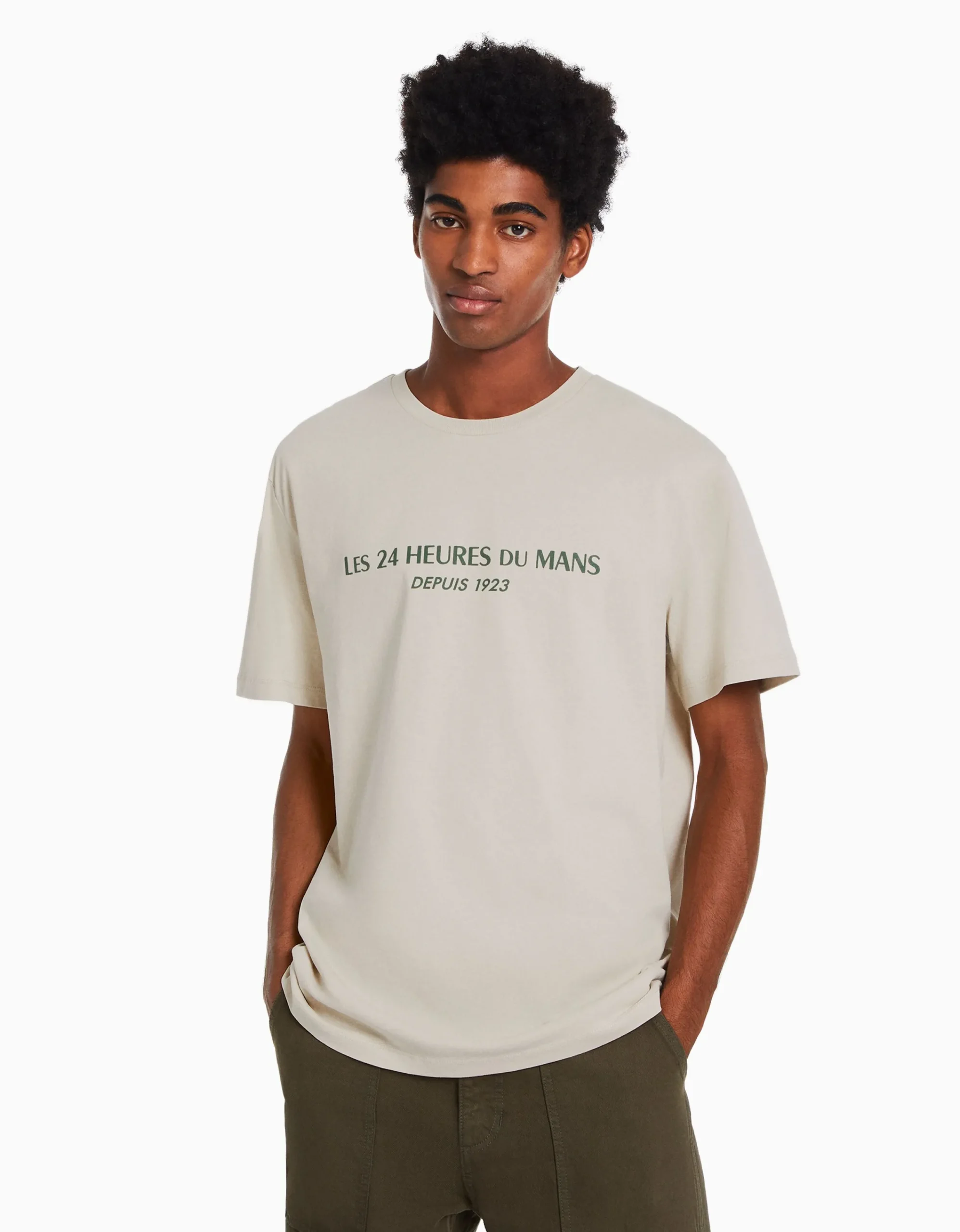 BERSHKA Camiseta manga corta regular fit 24h LE MANS Camel Best Sale