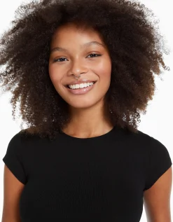 BERSHKA Camiseta manga corta rib Negro Best Sale