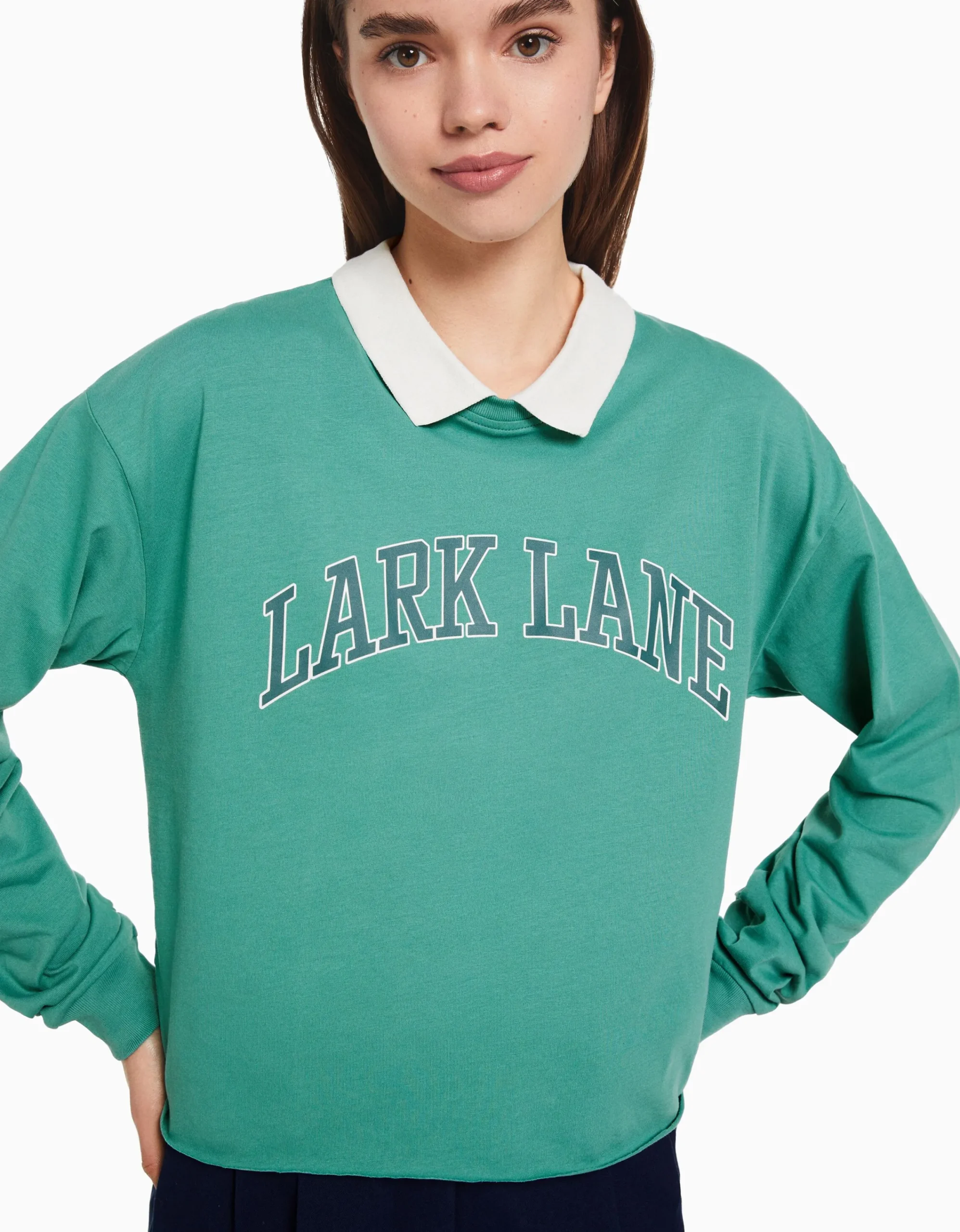 BERSHKA Camiseta manga larga cuello polo print Verde Sale