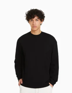 BERSHKA Camiseta manga larga oversize print Negro Shop