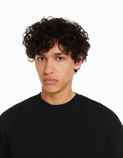 BERSHKA Camiseta manga larga oversize print Negro Shop