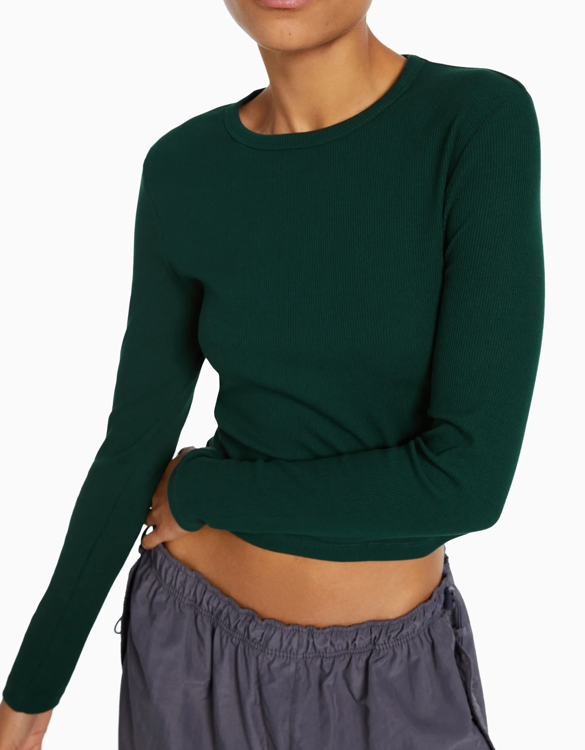 BERSHKA Camiseta manga larga rib Verde Cheap