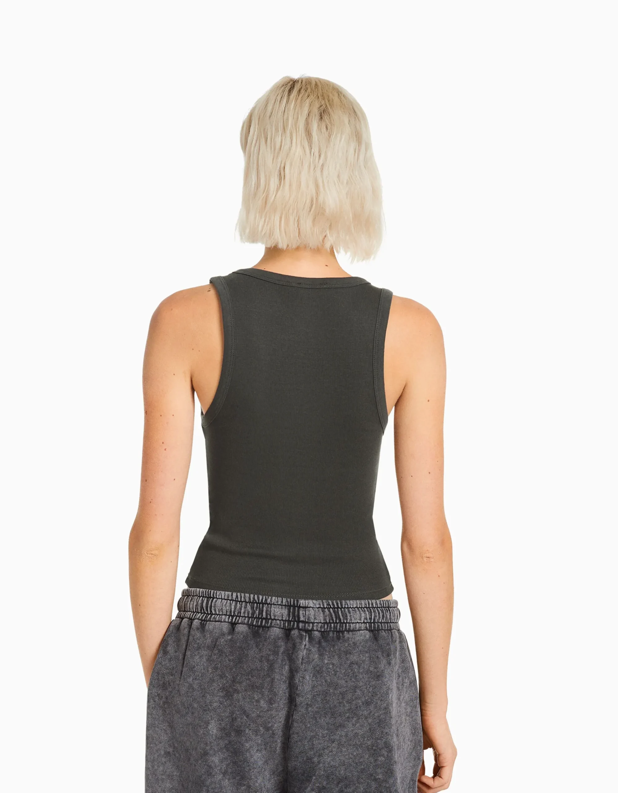 BERSHKA Camiseta sin mangas rib Gris Fashion