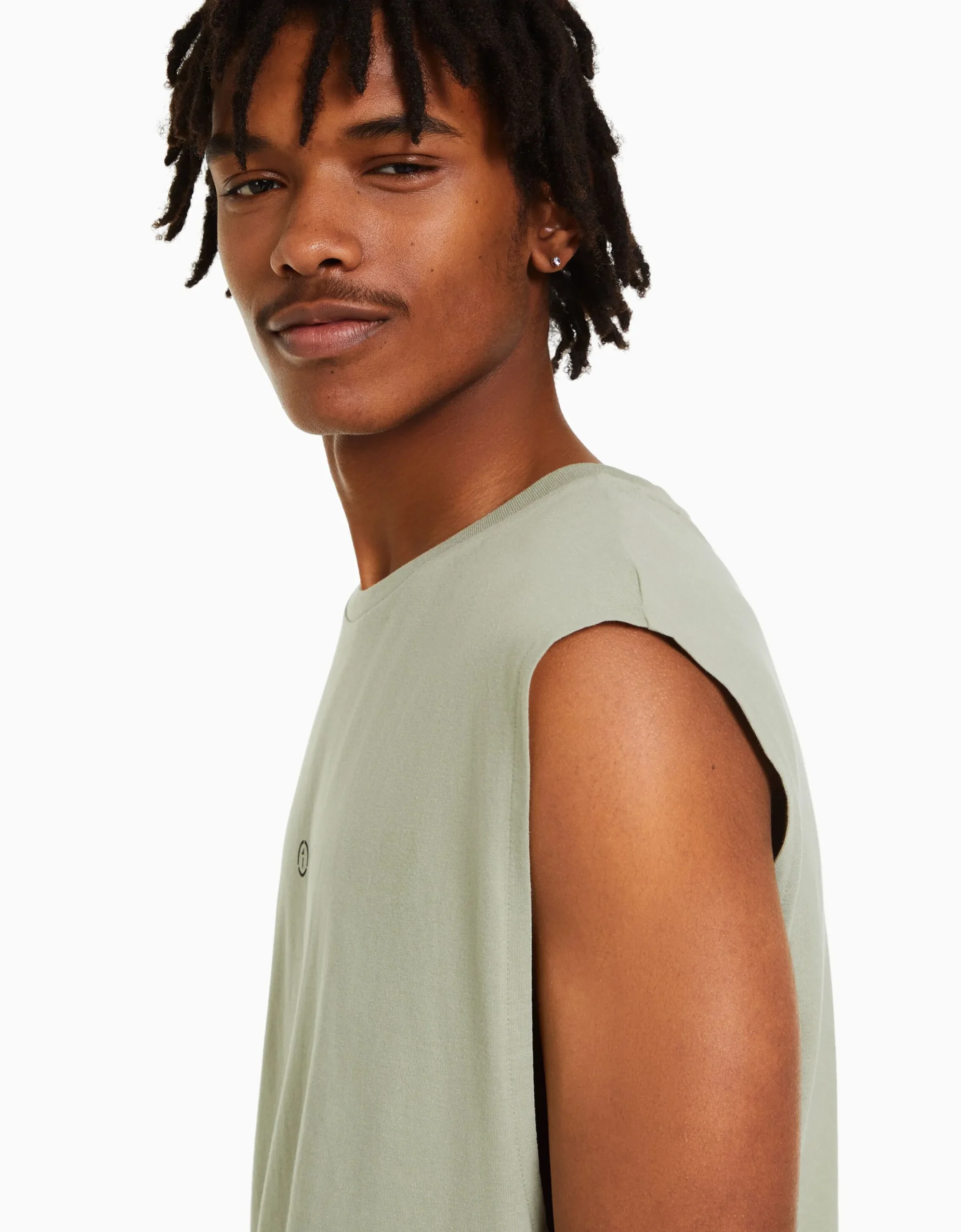 BERSHKA Camiseta sin mangas worker fit Blanco Fashion