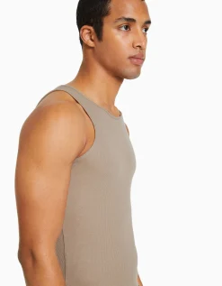 BERSHKA Camiseta tirantes rib Camel Cheap