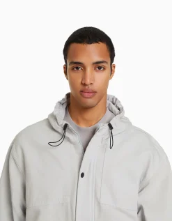 BERSHKA Cazadora capucha denim parachute Gris New