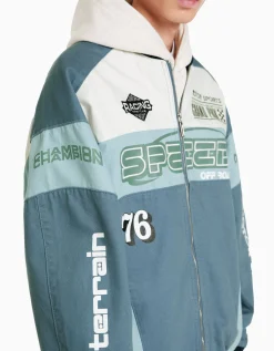BERSHKA Cazadora denim racing Azul Clearance