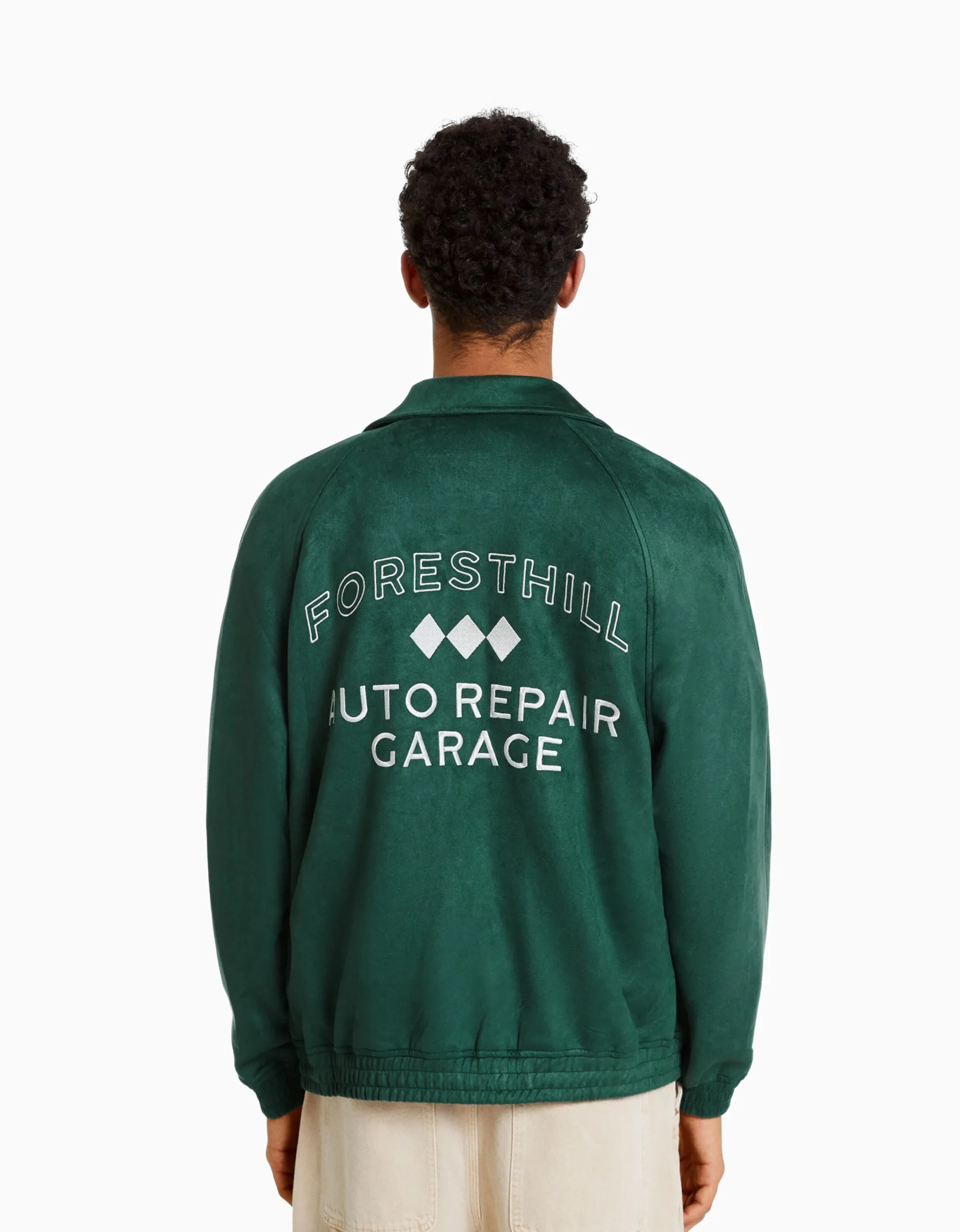 BERSHKA Cazadora efecto ante bordado Verde Flash Sale