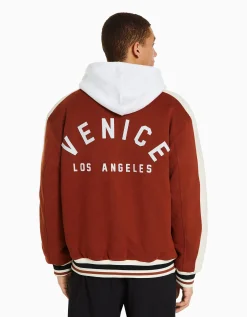 BERSHKA Cazadora efecto ante parche Negro Best Sale