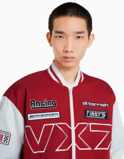 BERSHKA Cazadora efecto nylon racing Rojo Discount