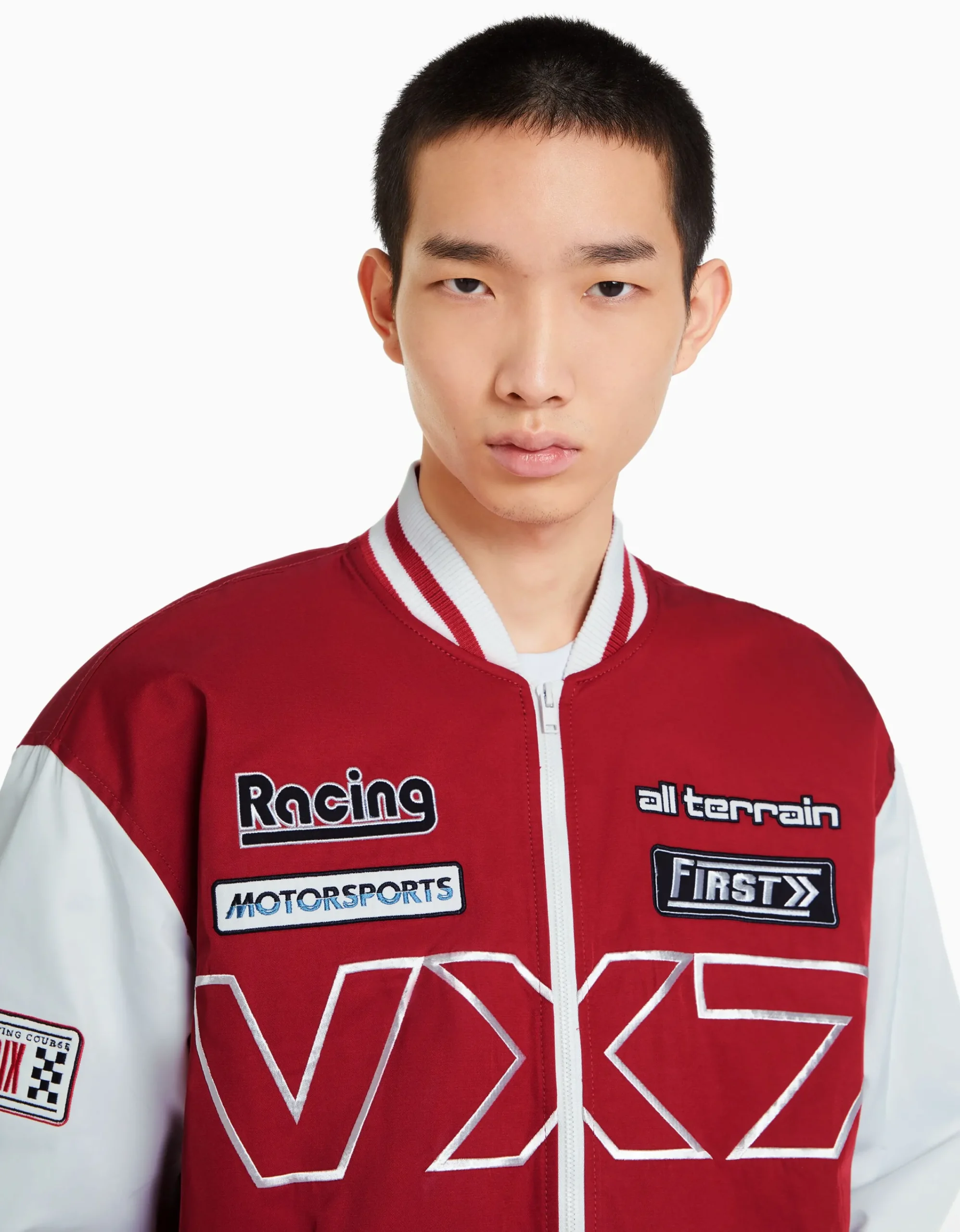 BERSHKA Cazadora efecto nylon racing Rojo Discount