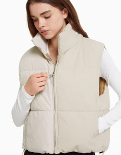 BERSHKA Chaleco puffy efecto nylon forro Piedra Fashion