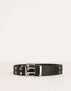 BERSHKA Cinturón con eyelets metálicos Negro Fashion