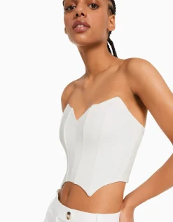 BERSHKA Corsé cropped escote picos Negro Flash Sale