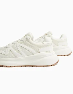 BERSHKA Deportivas con rejilla suela volumen hombre Blanco Discount