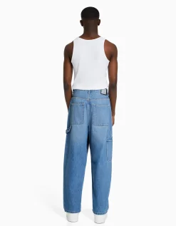 BERSHKA Jeans baggy carpenter Blanco roto Fashion