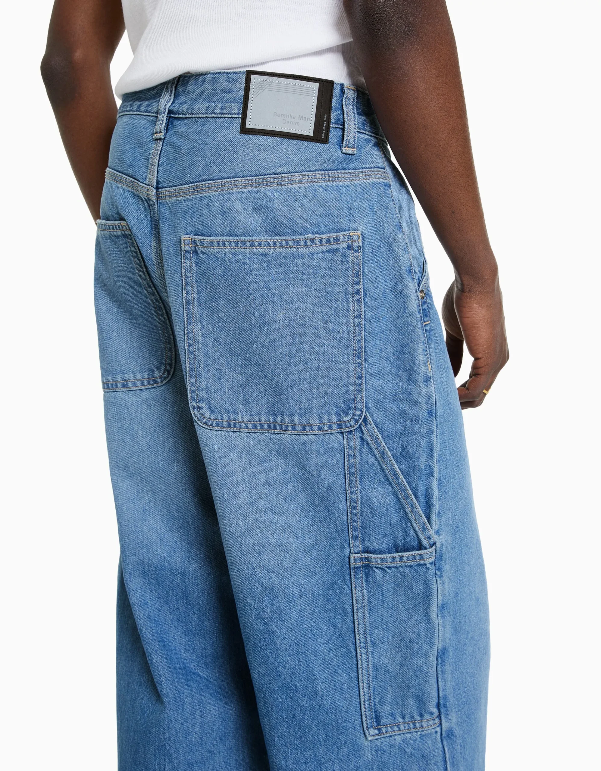 BERSHKA Jeans baggy carpenter Blanco roto Fashion