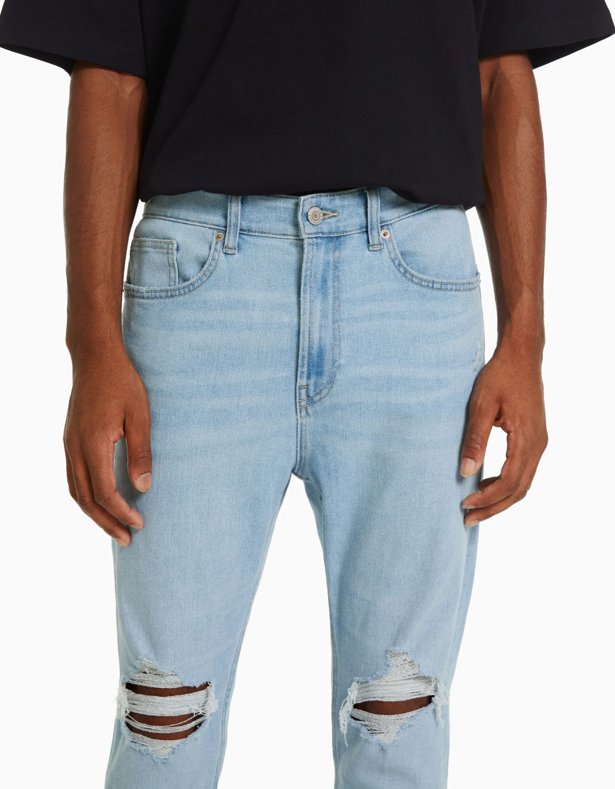 BERSHKA Jeans carrot rotos Azul Shop