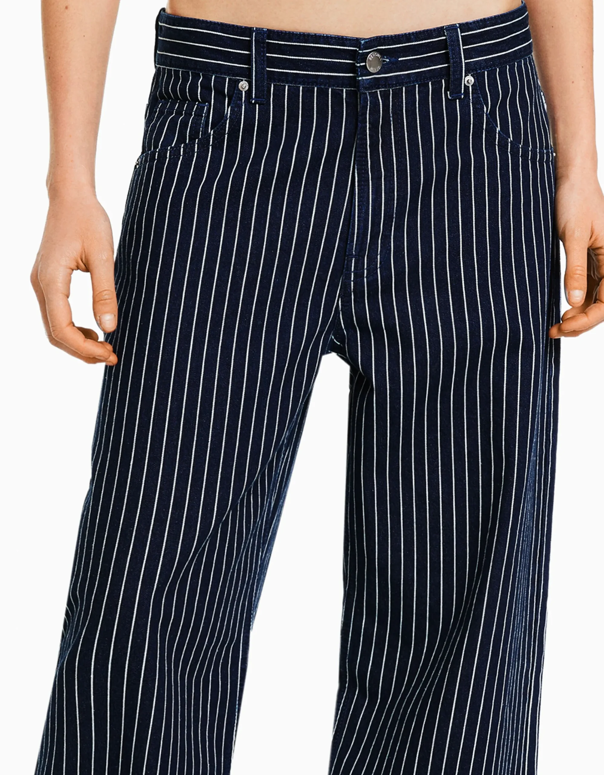 BERSHKA Jeans loose straight raya diplomática Azul Cheap