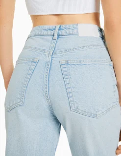 BERSHKA Jeans mom slim confort Azul lavado Flash Sale