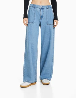 BERSHKA Jeans 90´s cintura elástica bolsillos Azul lavado Shop