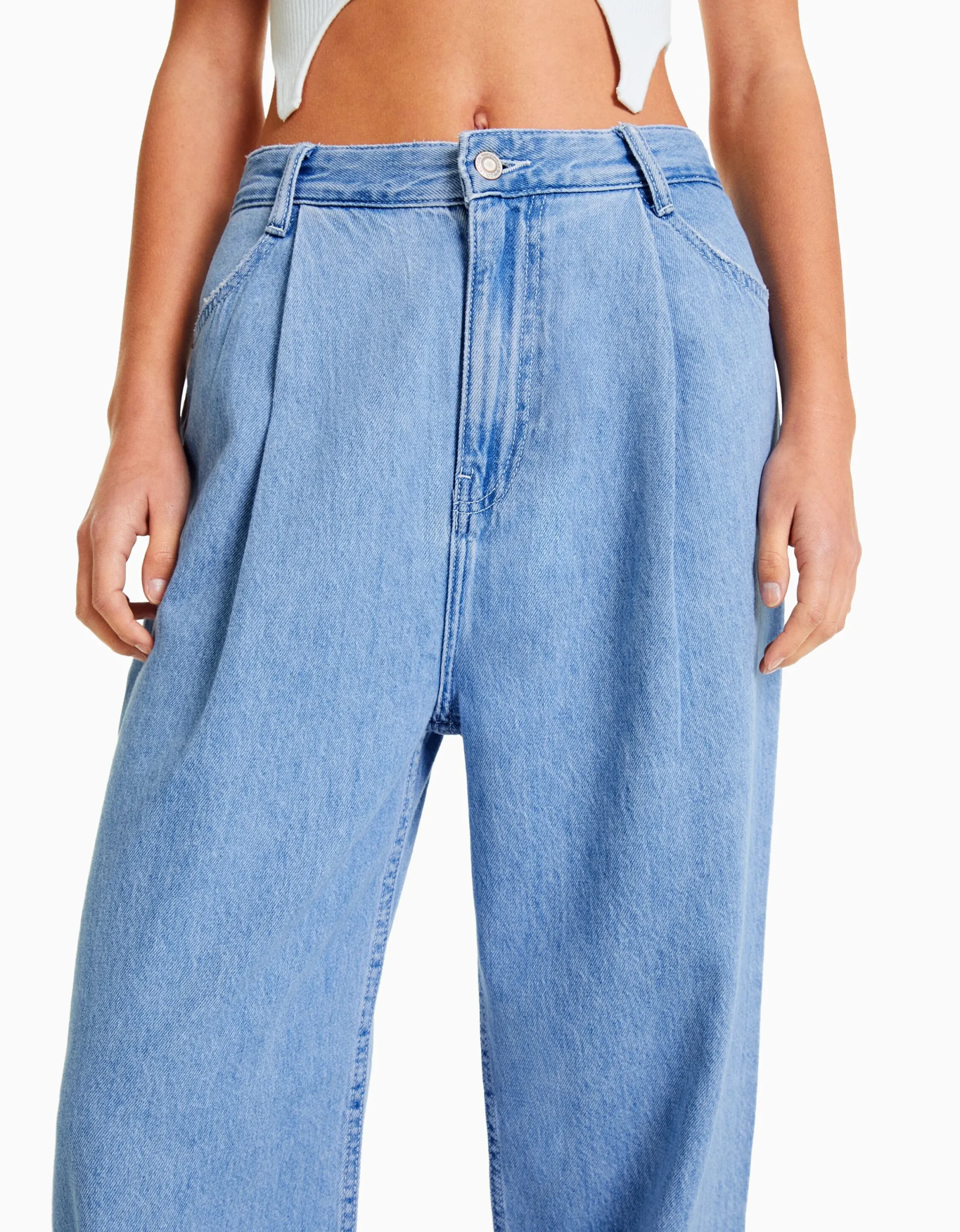 BERSHKA Jeans 90's pliegues Azul lavado Outlet