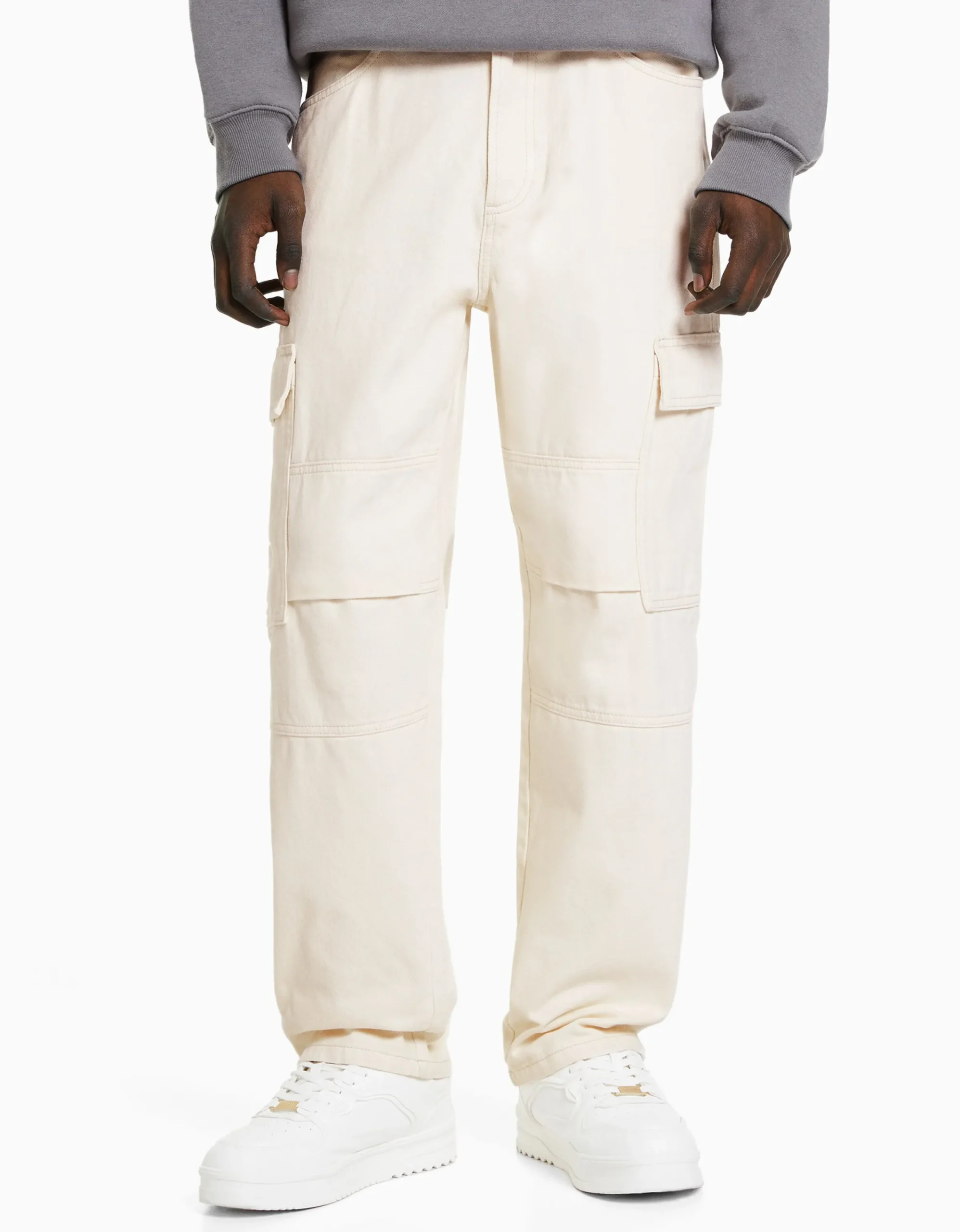 BERSHKA Jeans wide cargo Crudo New