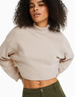 BERSHKA Jersey cropped Verde Outlet